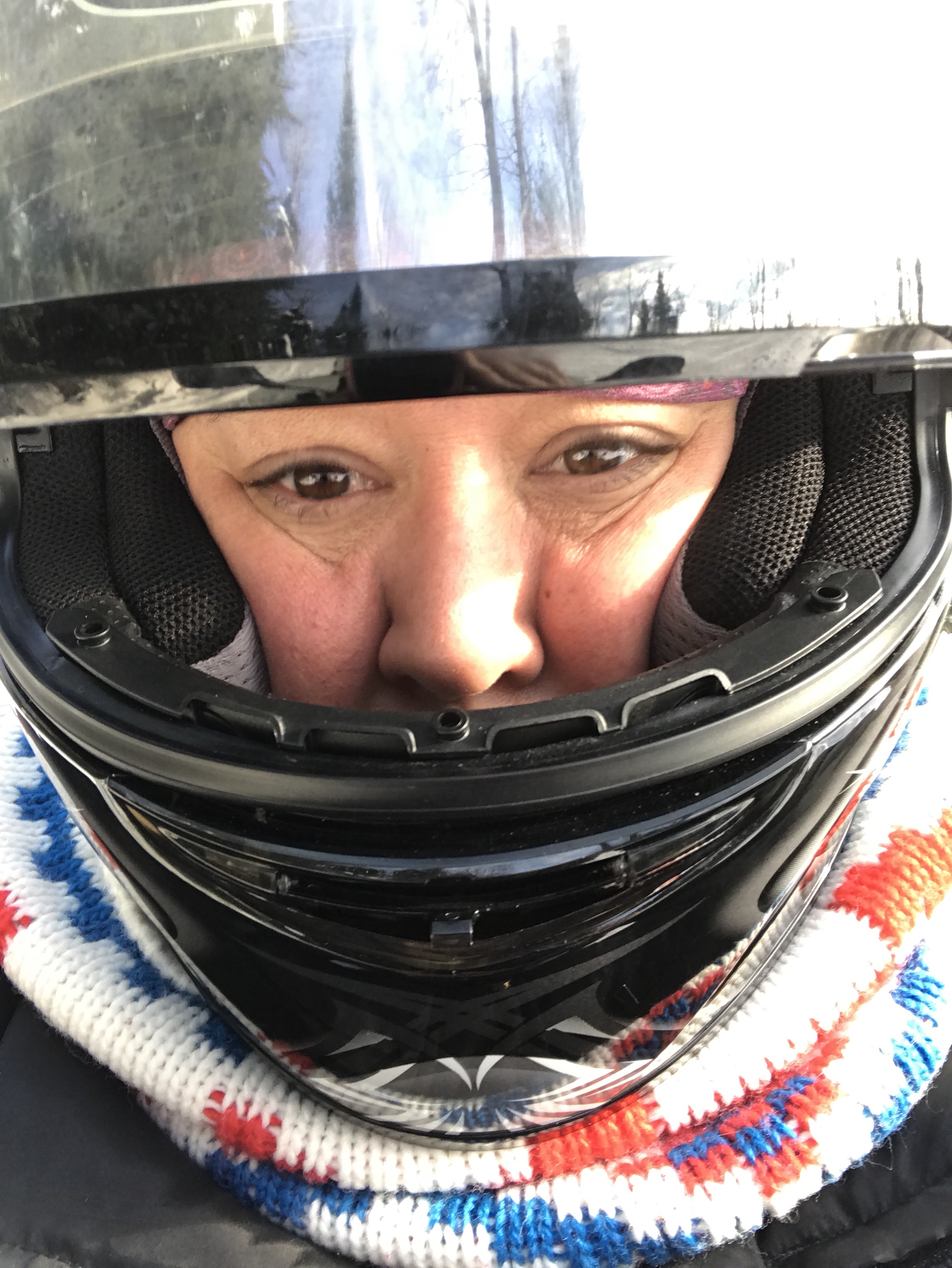 Me wearing a snowmobiling helmet.