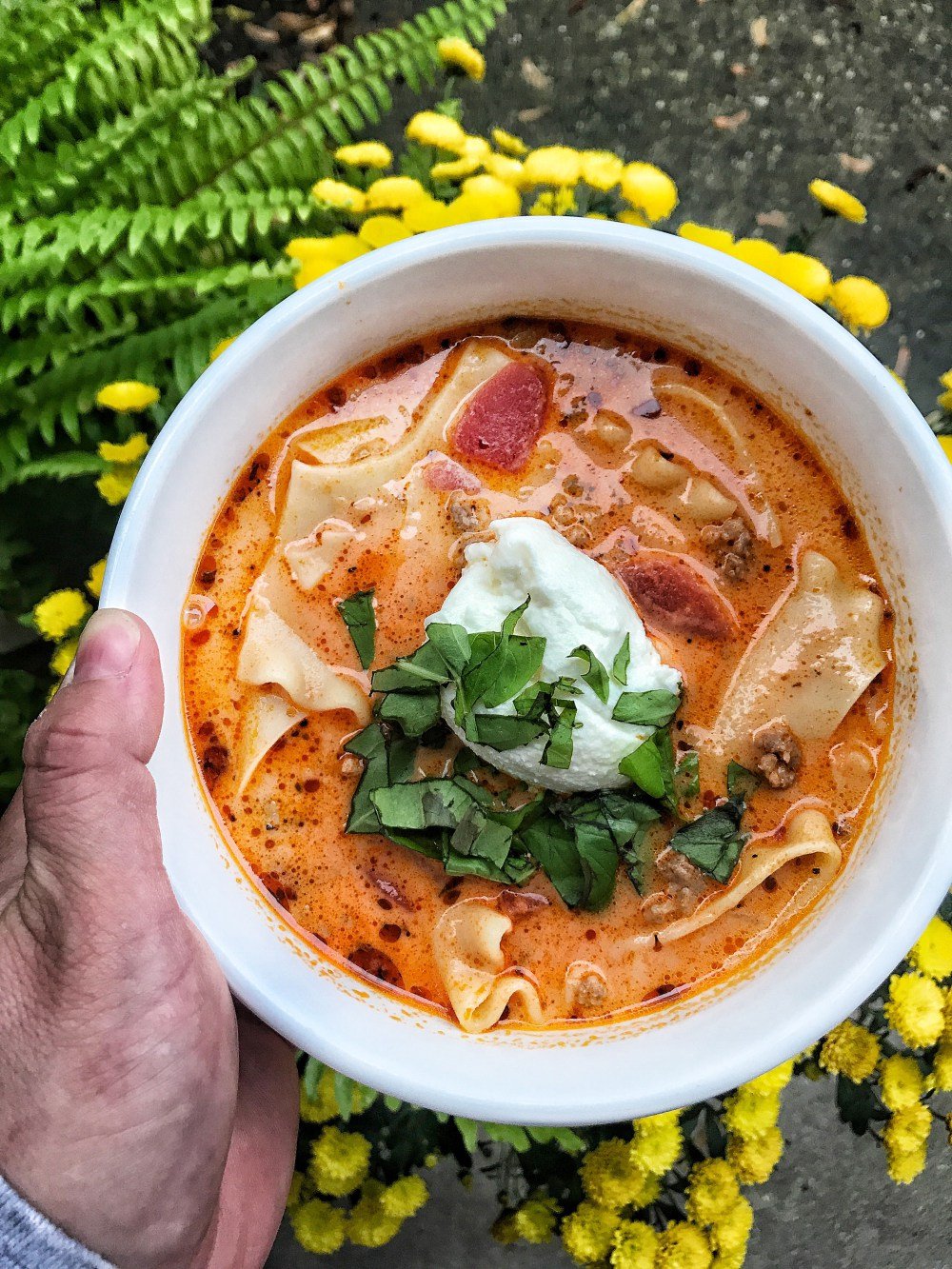 A bowl of lasagna soup.