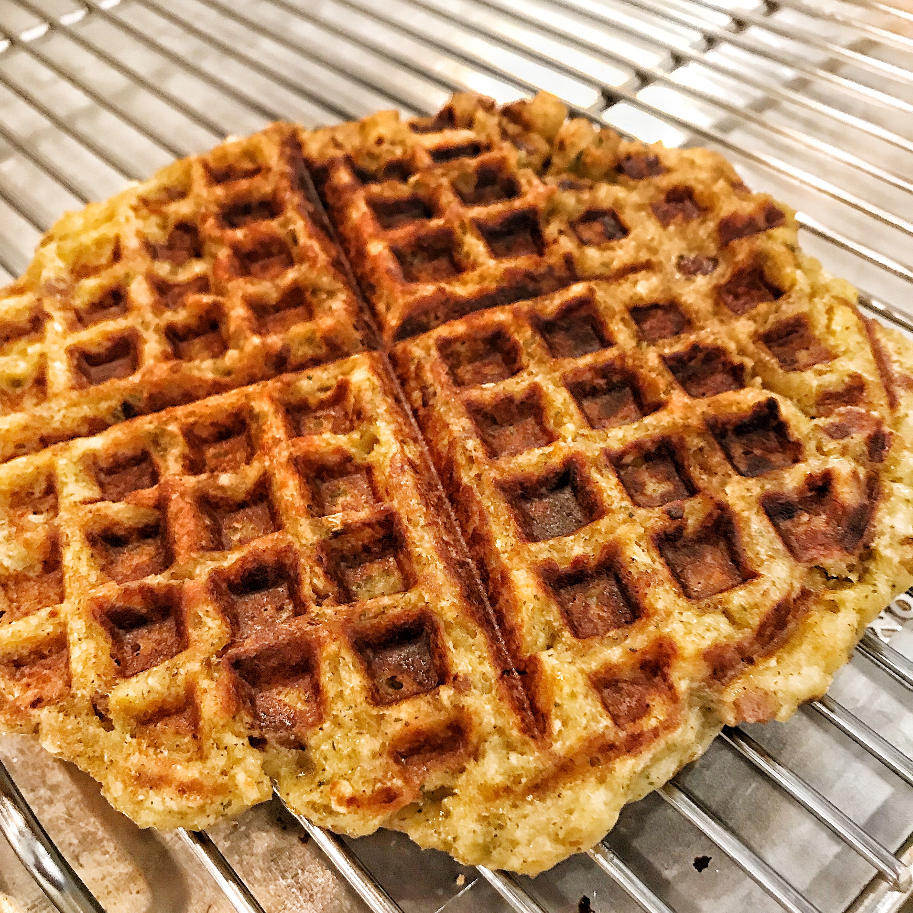 A close up of a Stuffing Waffle