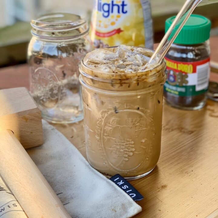 Iced coffee in a glass jar