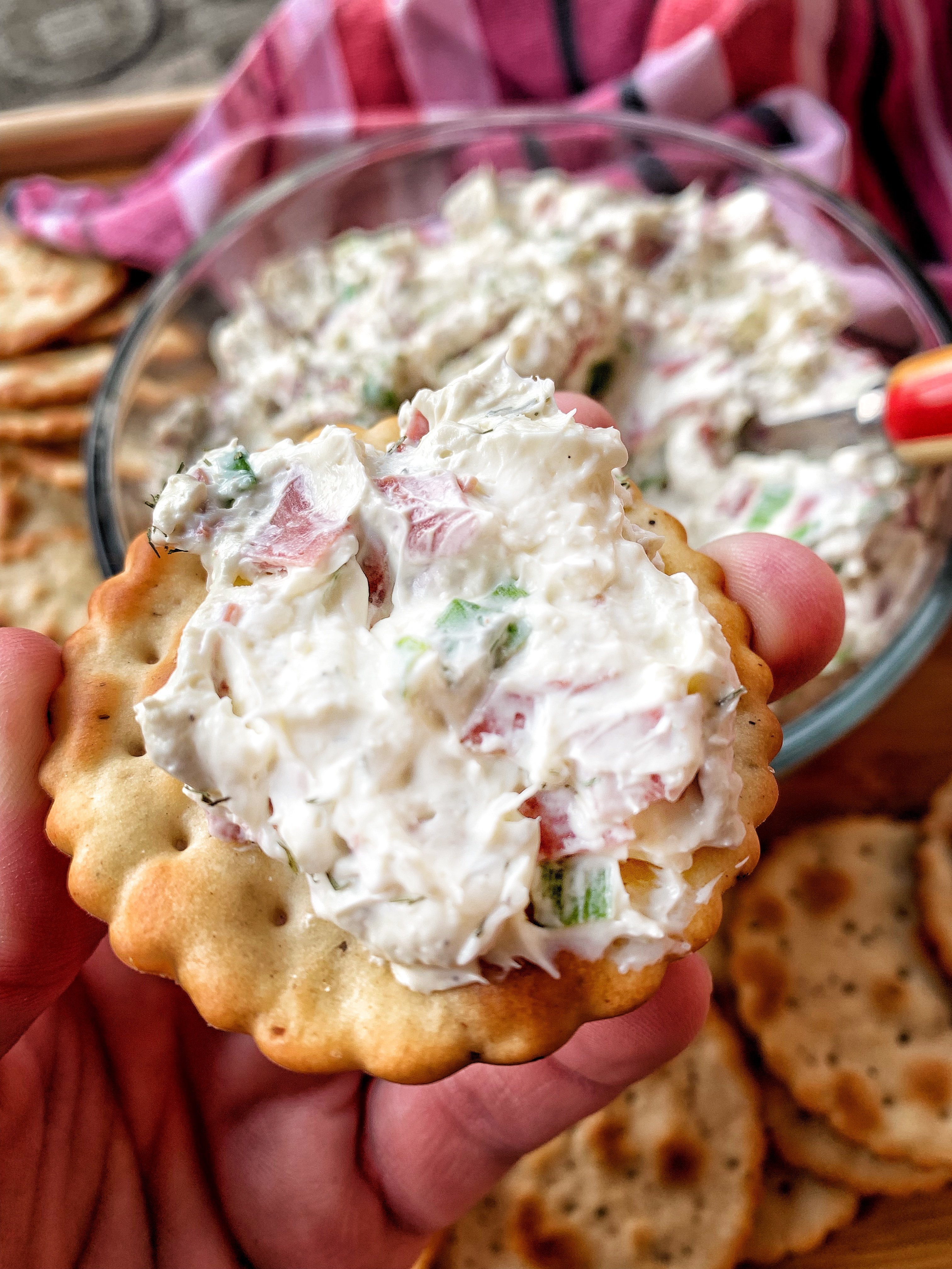 Party dip on a cracker