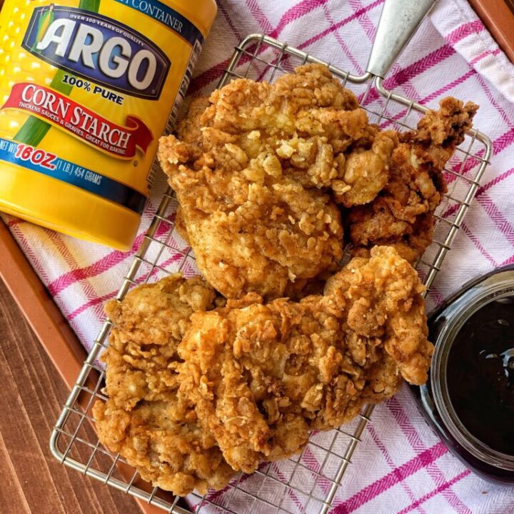 Crispy Fried Chicken next to Argo corn starch