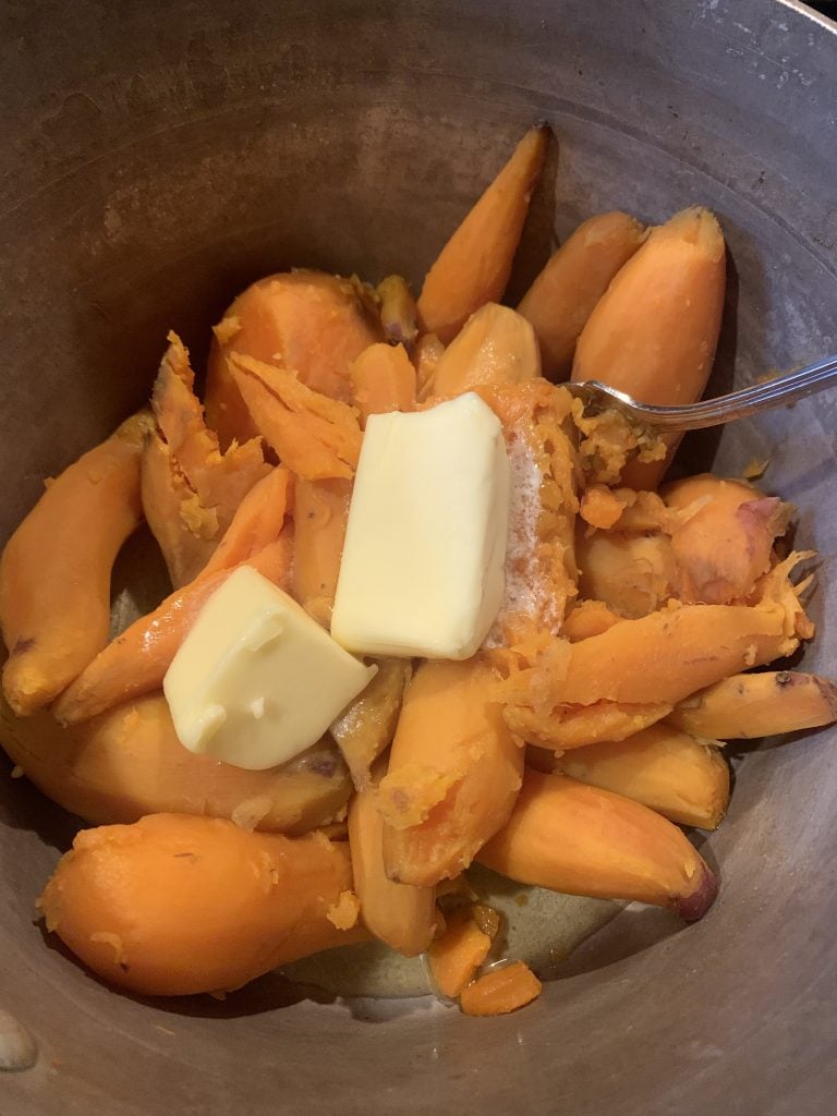 Sweet Potatoes with butter in a pot