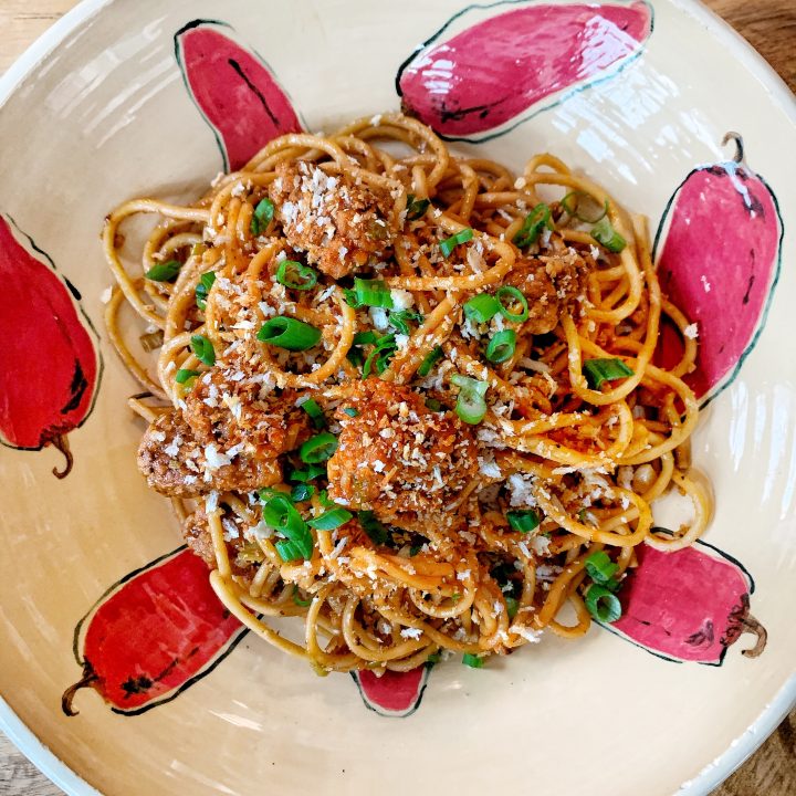 Kung Pao Spahetti with Crispy Chicken