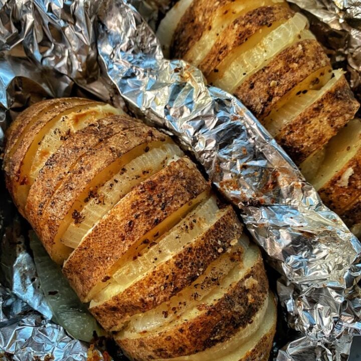 Hasselback Potatoes with Onions in foil