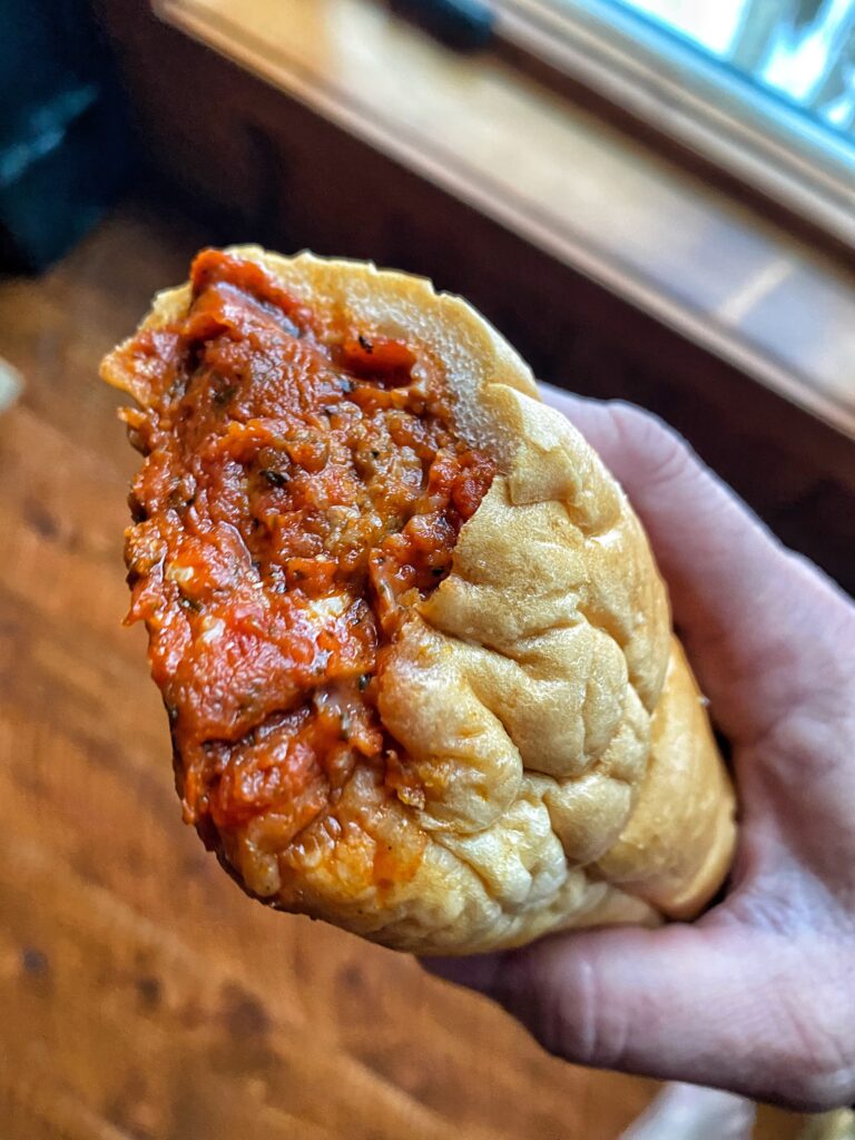 A meatball bomber sandwich