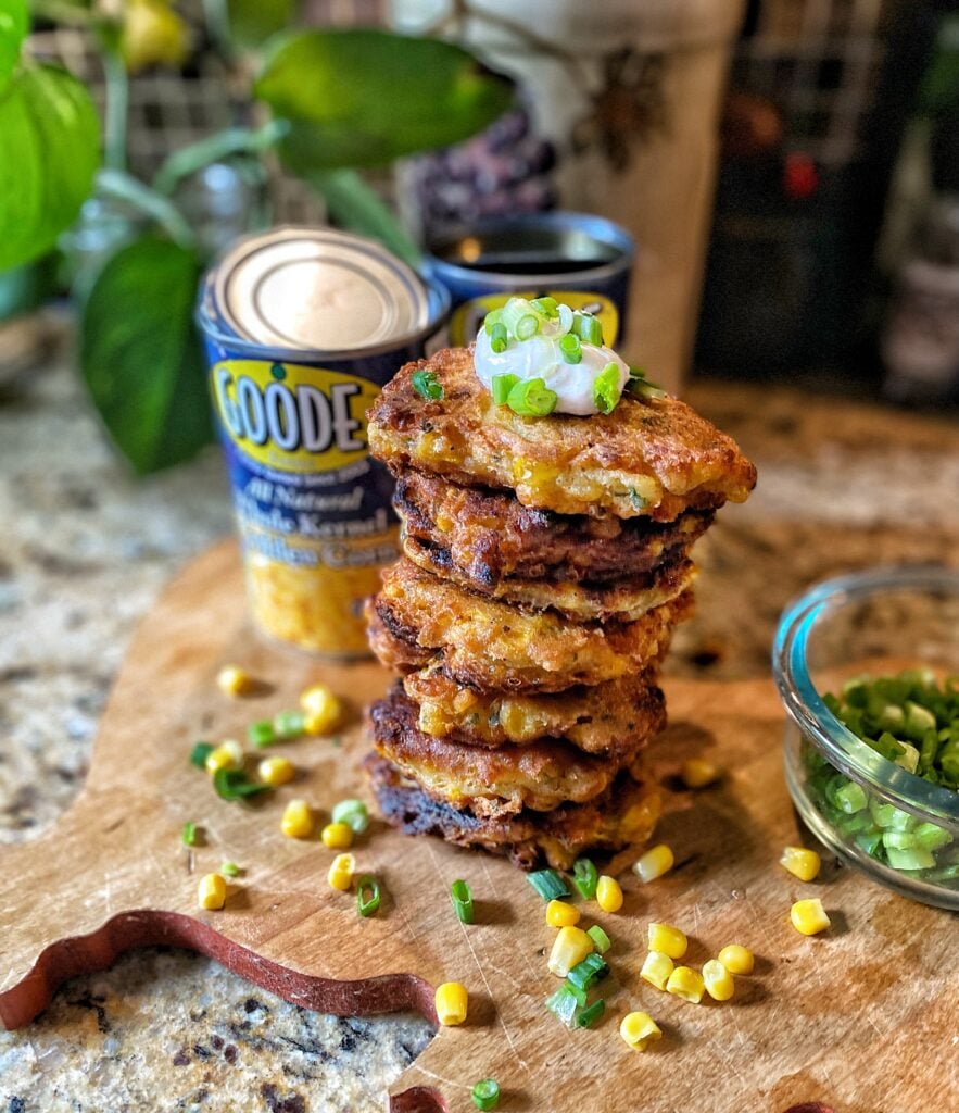 A stack of corn fritters