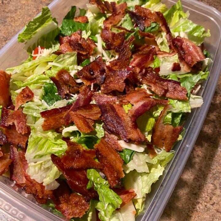 Super Salad topped with bacon