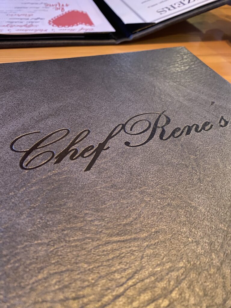 The cover of Chef Rene's menu