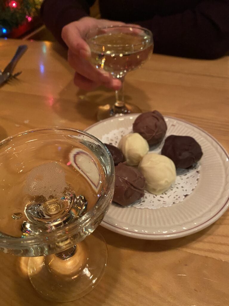 Truffles and two glasses of champagne