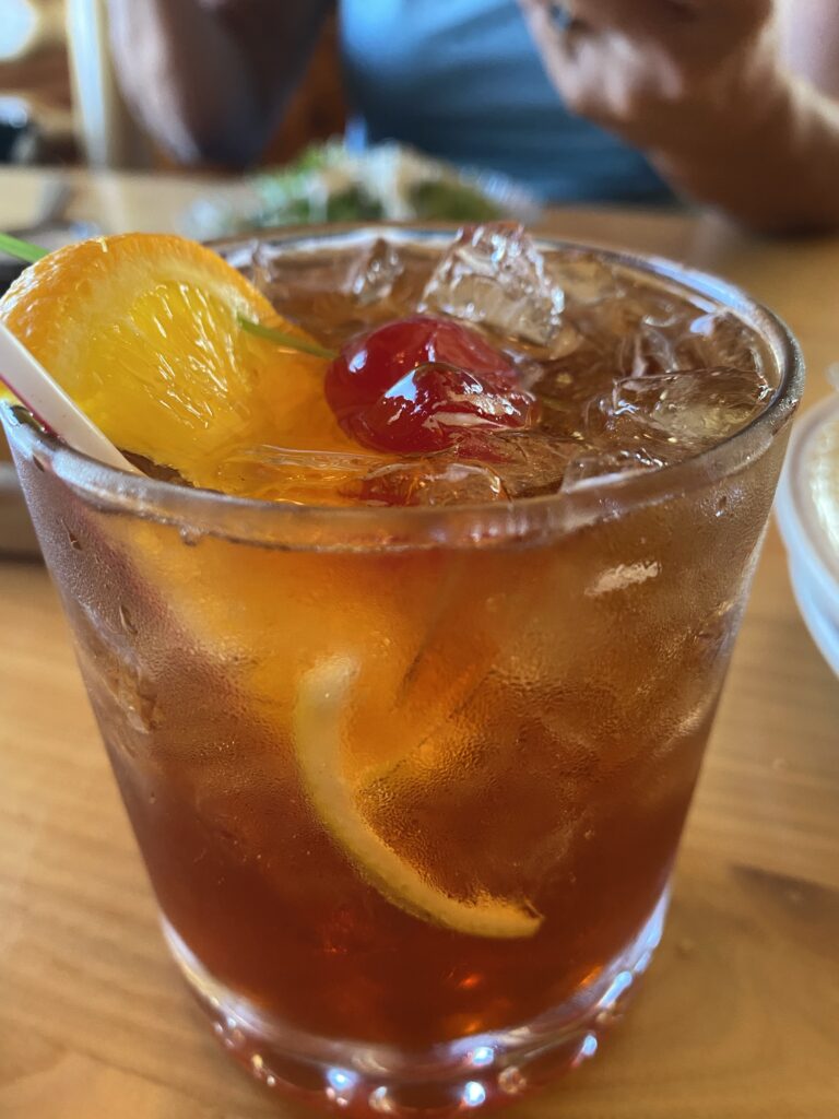 A close up of a brandy old fashioned