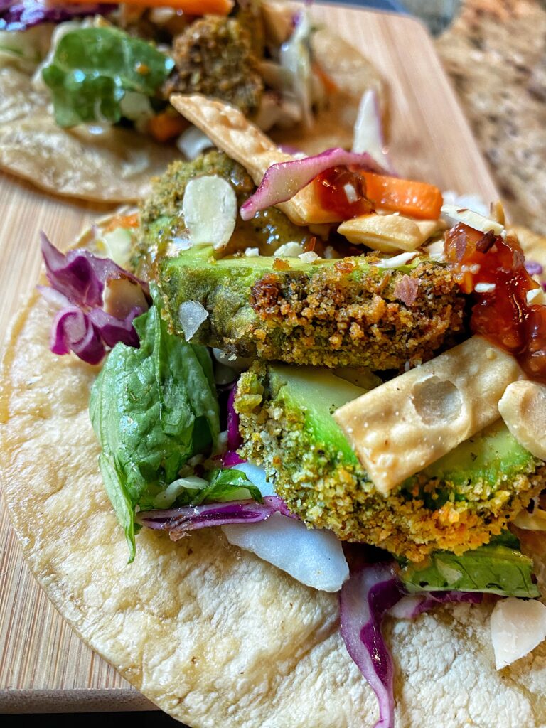 An air fried avocado taco