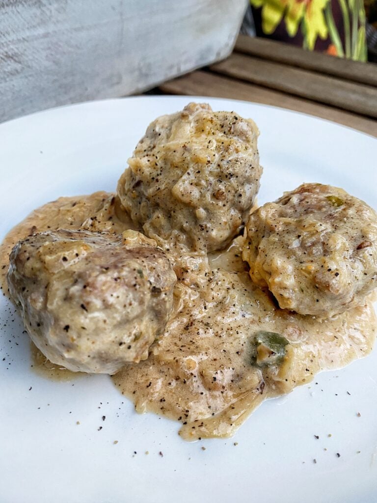 German meatballs in white wine caper sauce