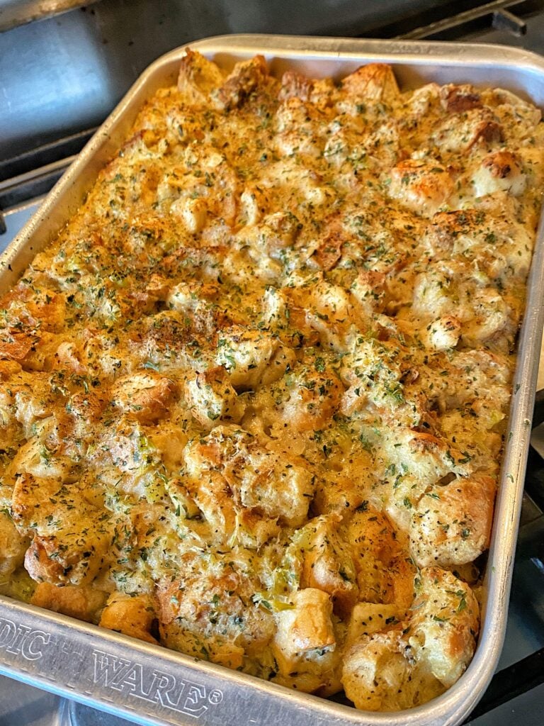 A baking dish of butter stuffing