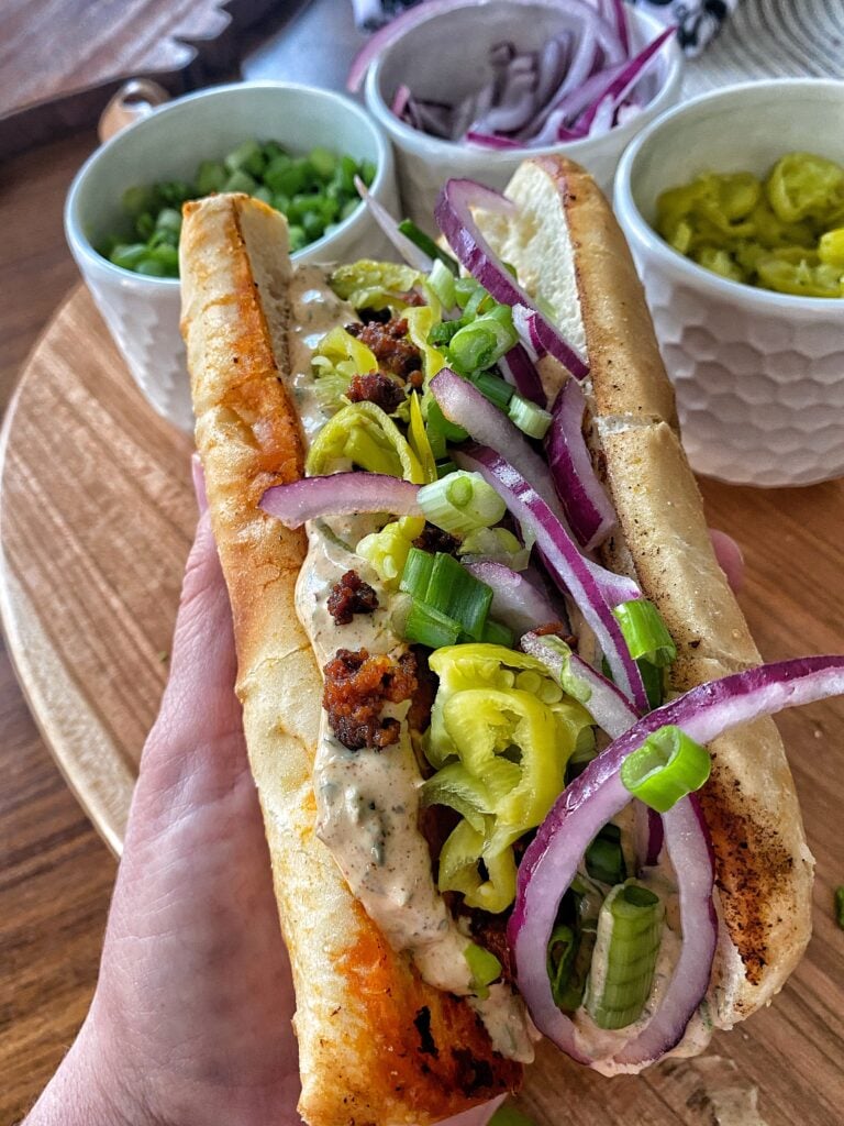 A Mardi Gras Sausage Sandwich