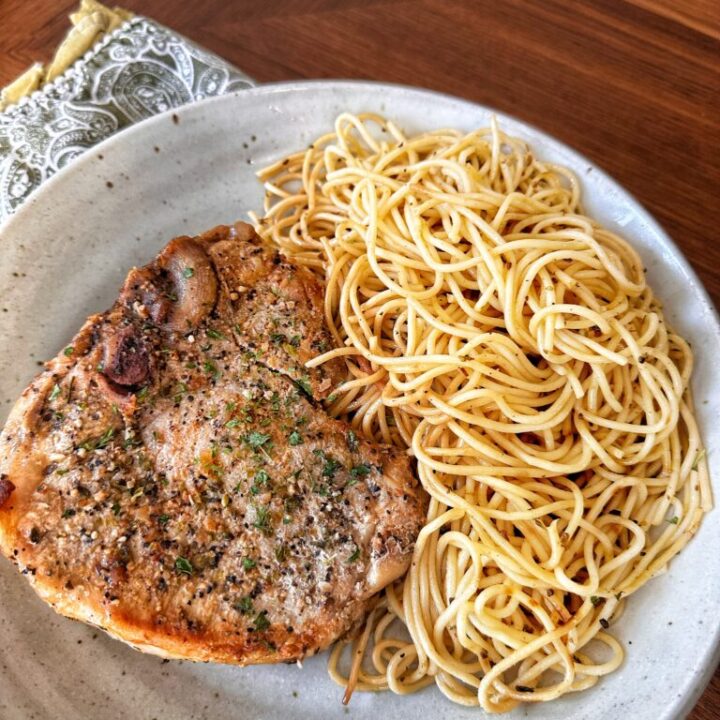 Supper Club Pork Chops with Pan Spaghetti