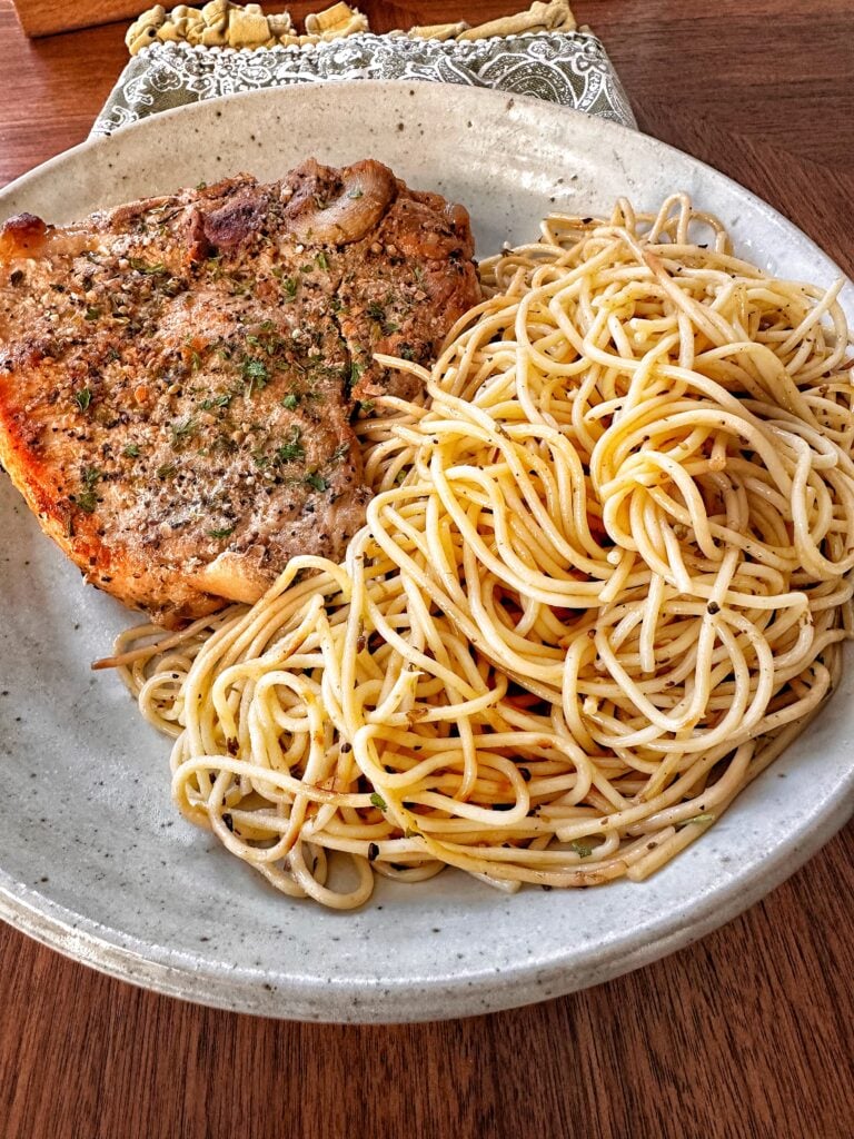 Supper Club Pork Chops with Pan Spaghetti