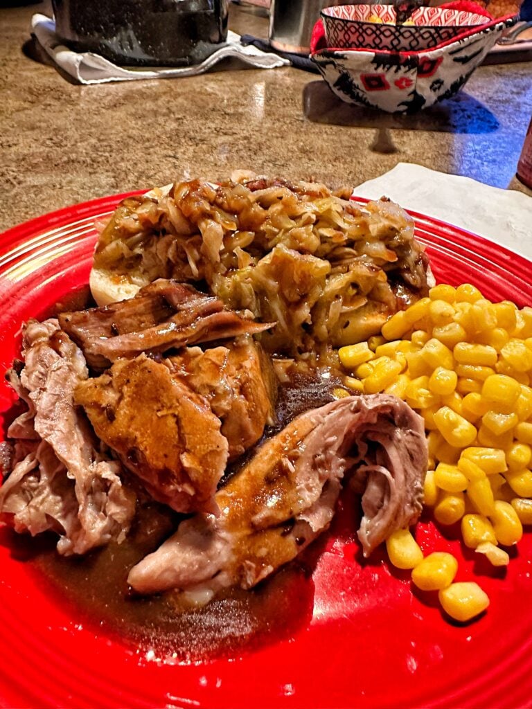 Pork with gravy and corn