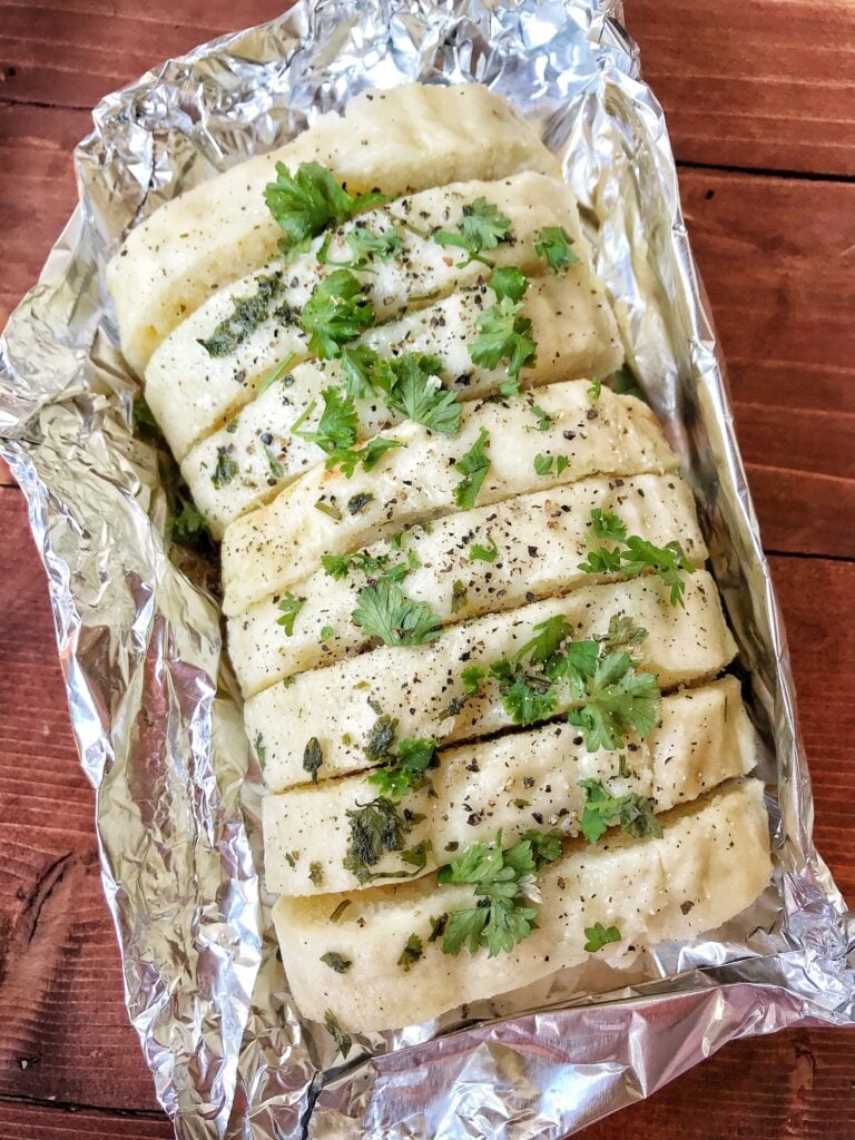 Bread dumplings on foil