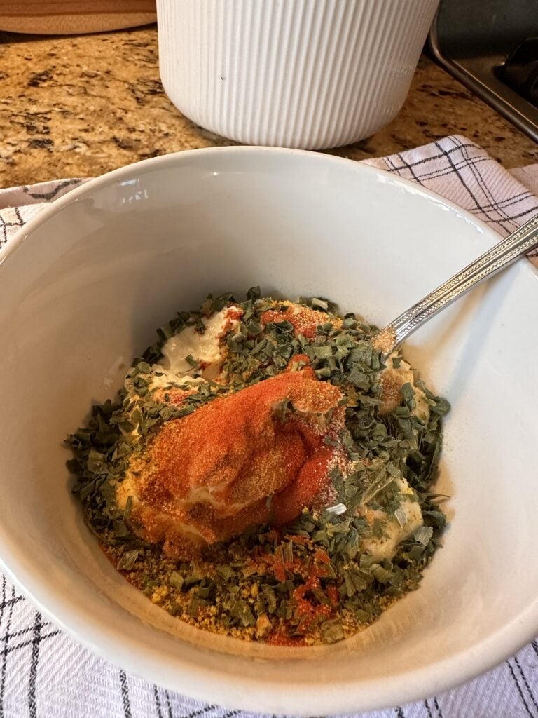 The ingredients for the special sandwich sauce in a bowl