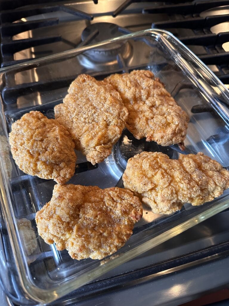 Chicken tenders in a glass baking dish