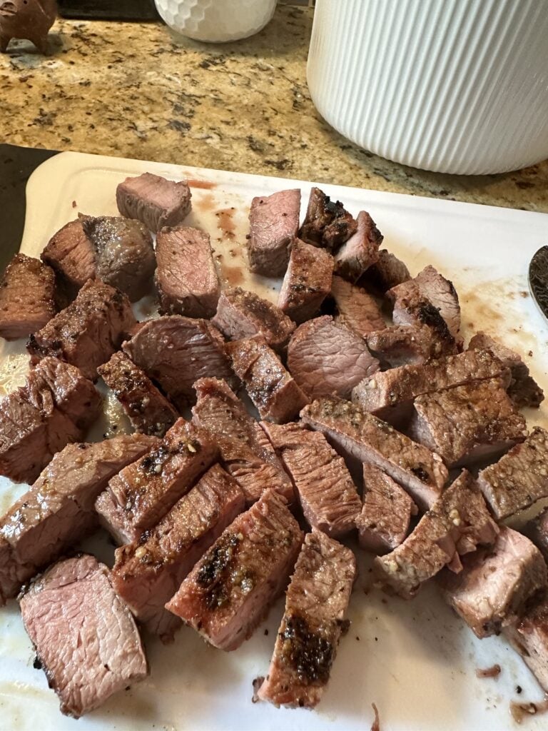 Cooked cut up steak