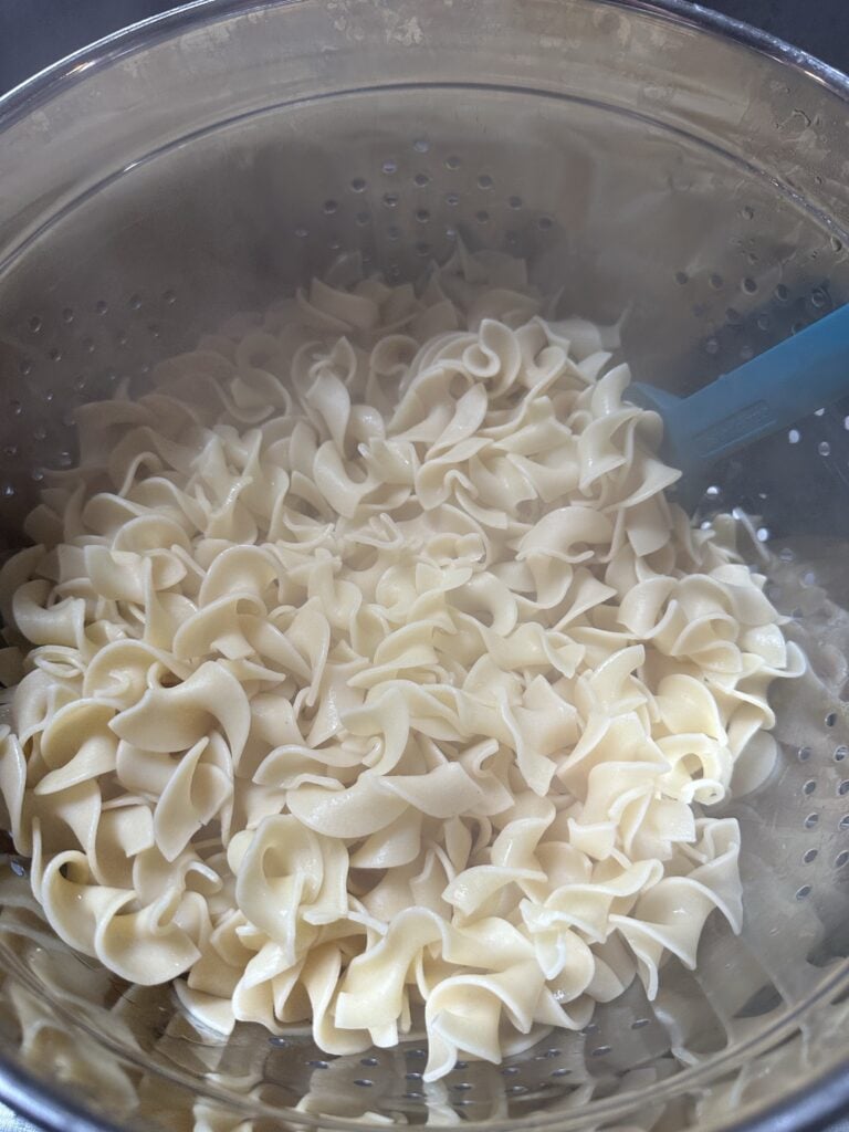 Noodes in a strainer