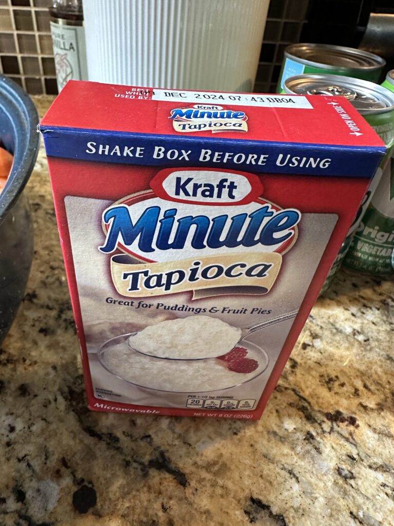 A box of tapioca pudding mix