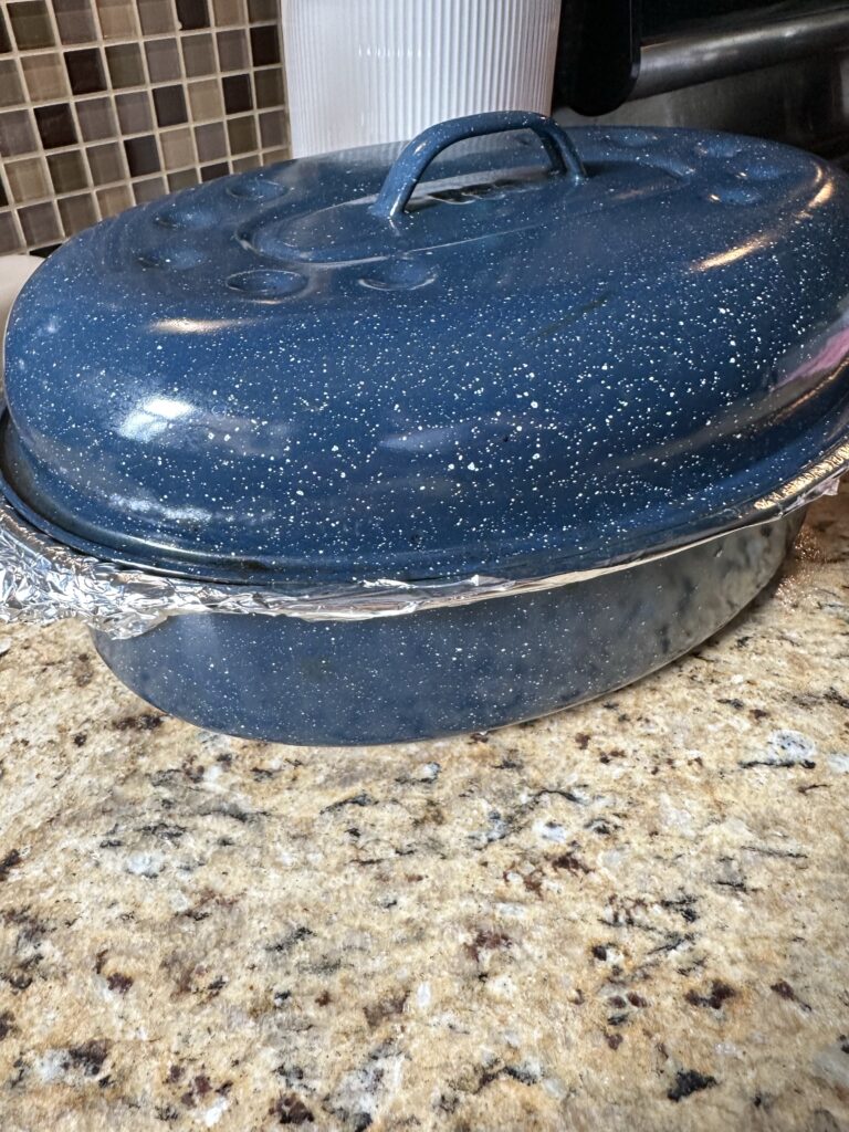 A blue speckled roaster