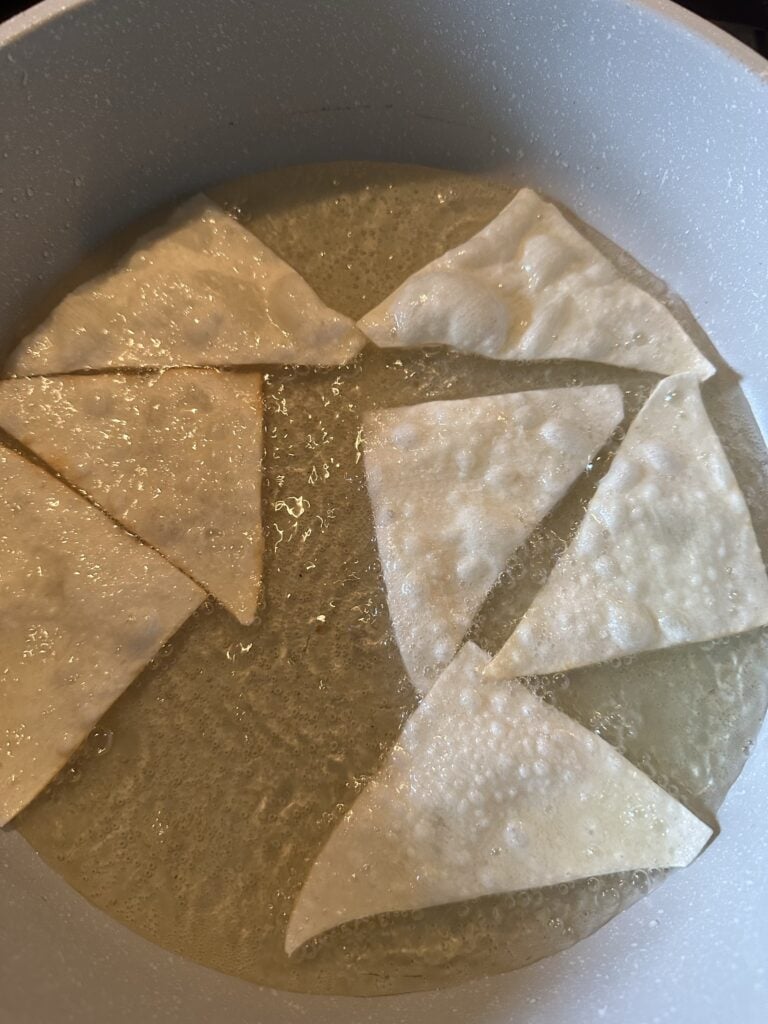 Won ton pieces pan frying in oil