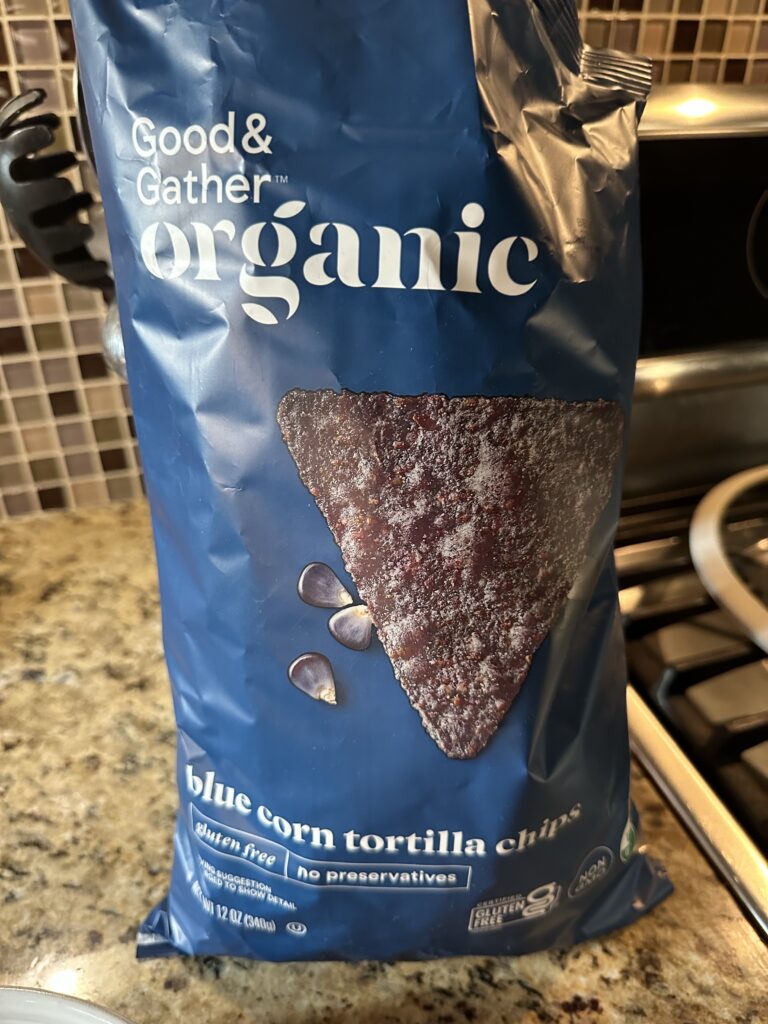 A bag of blue corn tortilla chips