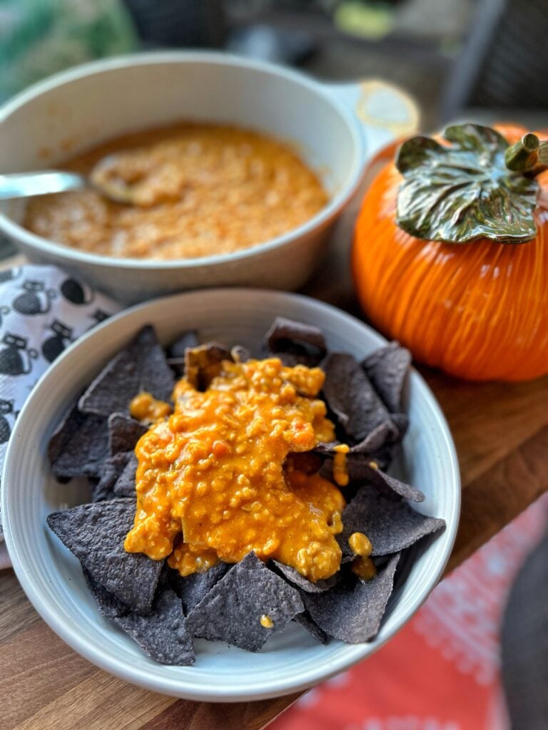 Halloween Queso with Chicken and Cheese