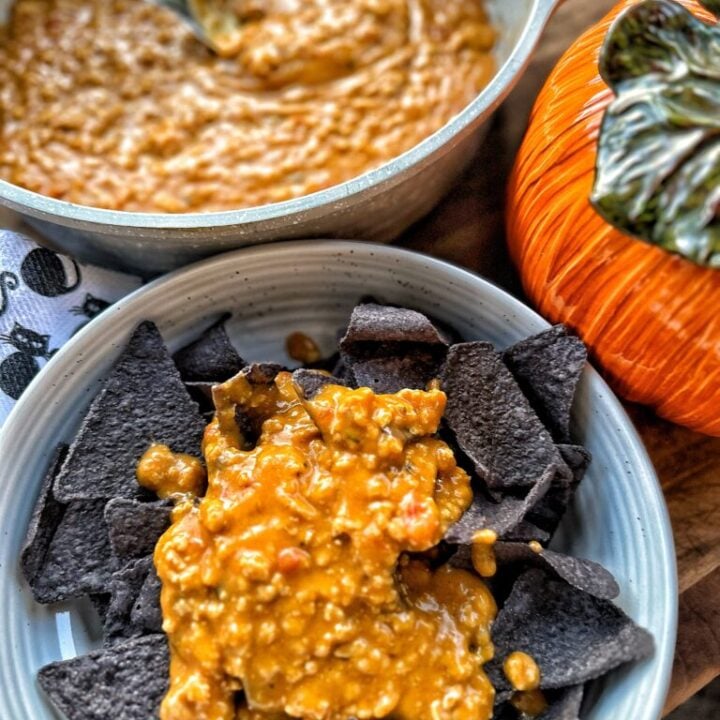 Halloween Queso with Chicken and Cheese