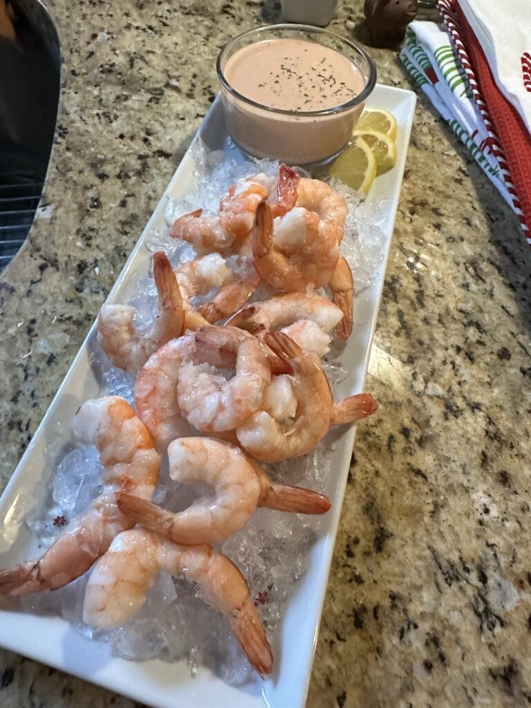 The finished shrimp cocktail dish