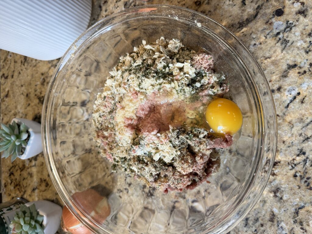 The ham ball ingredients in a bowl