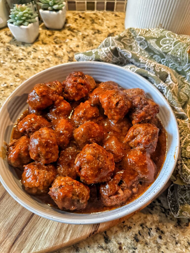 Ham balls in a bowl, seen from above
