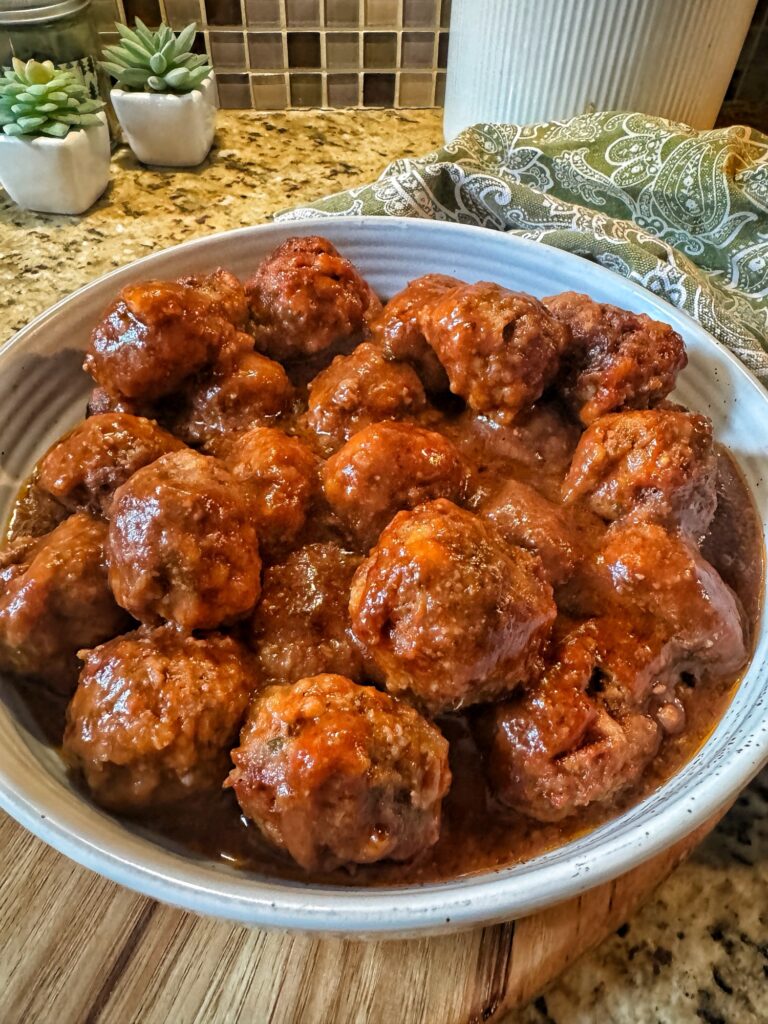 The finished ham balls in a bowl