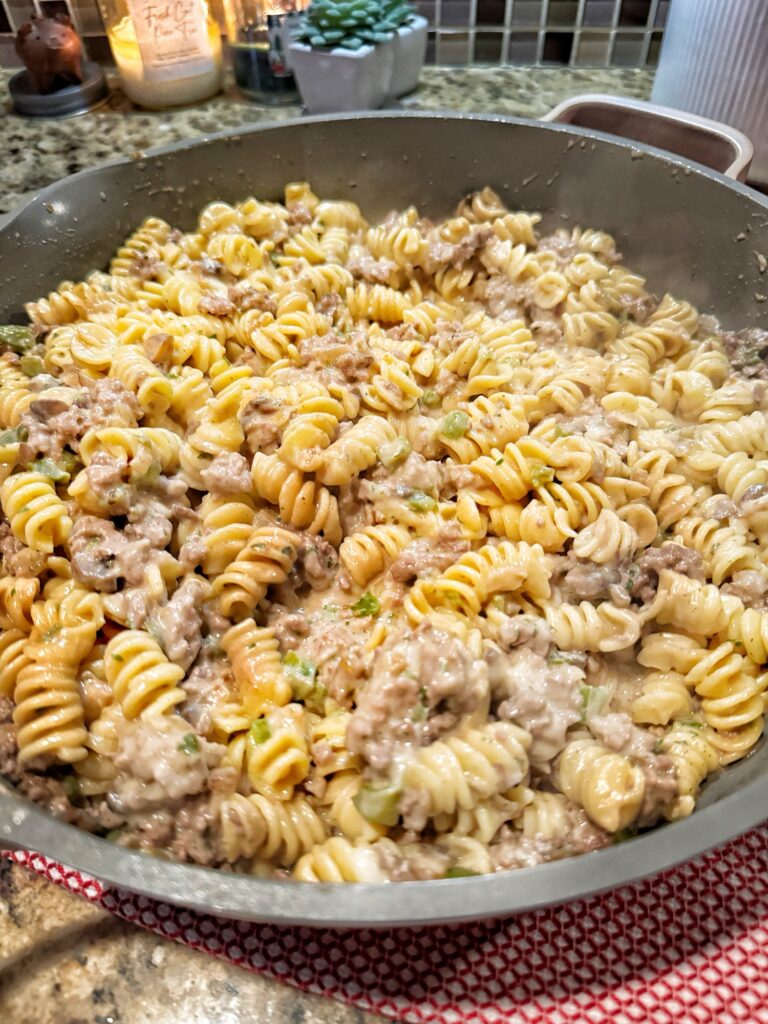 The finished Cheesesteak Pasta