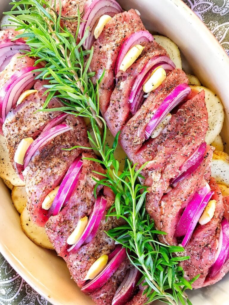 Hasselback Pork Tenderloin with Herbed Potatoes