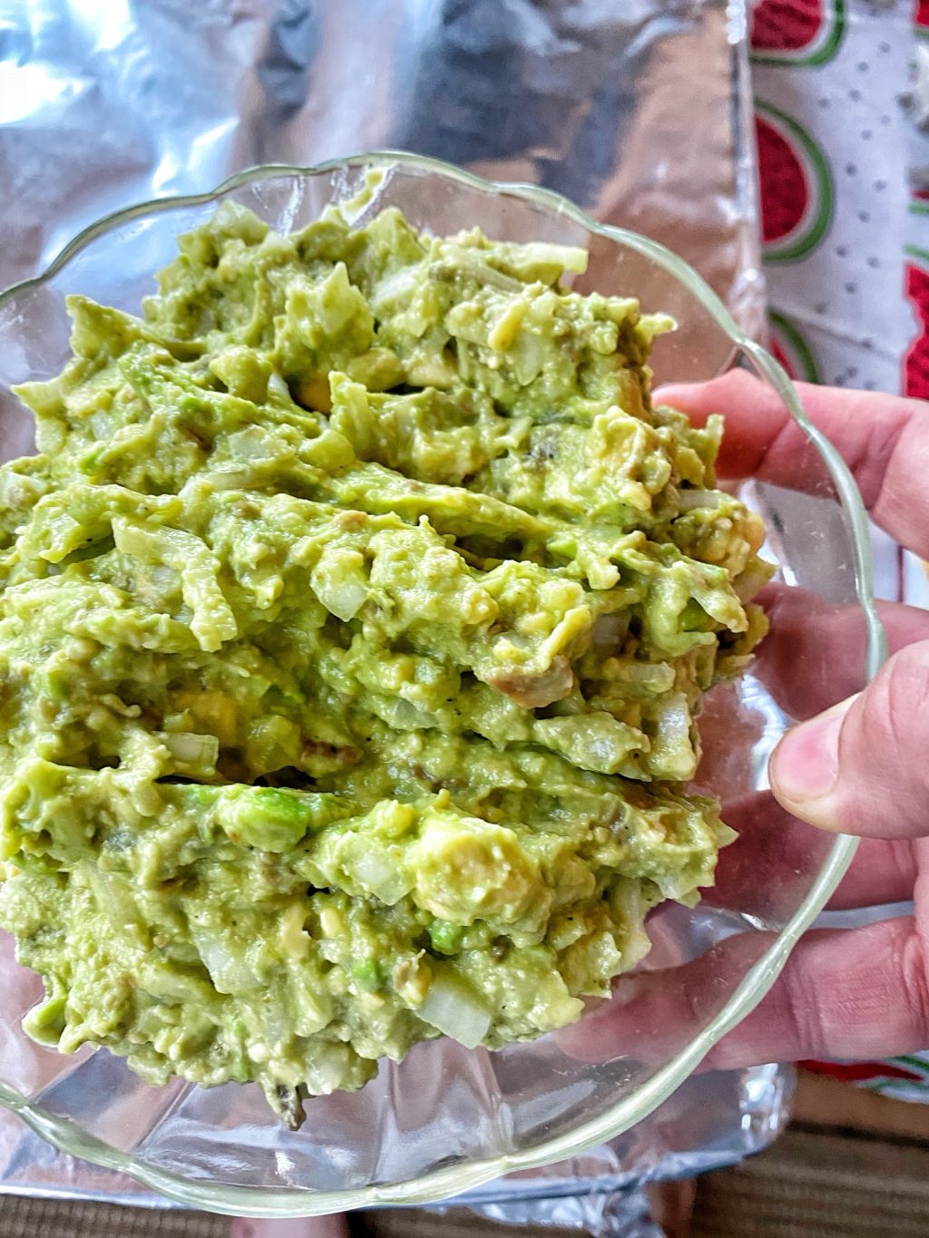 A close up of the finished guacamole