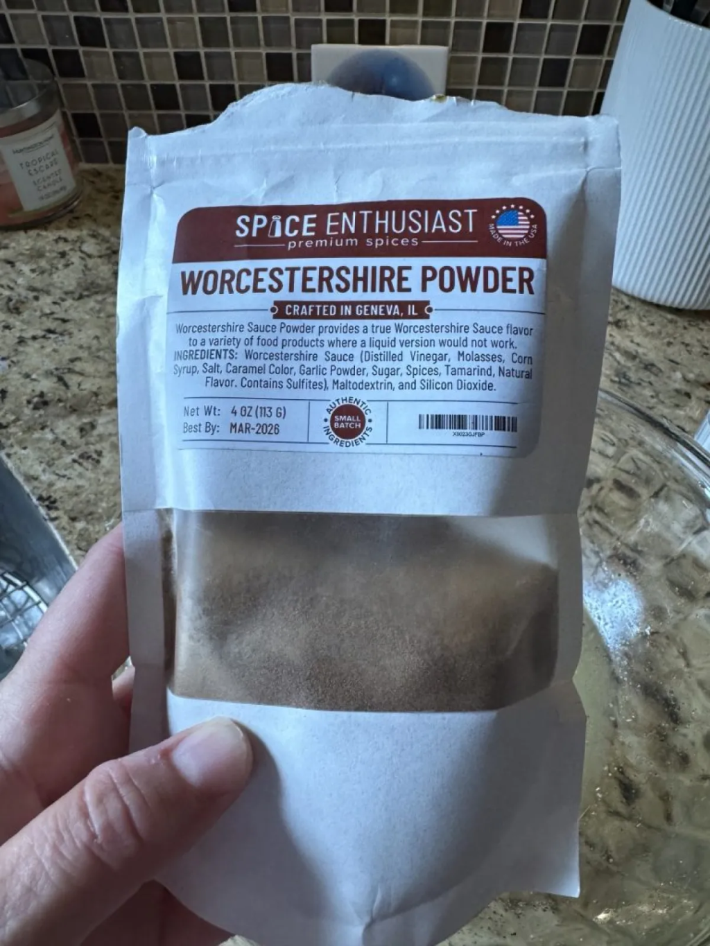 A package of Worcestershire powder.
