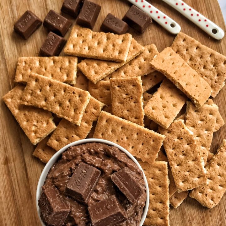 Kit Kat Crunch Dip with pieces of graham cracker.