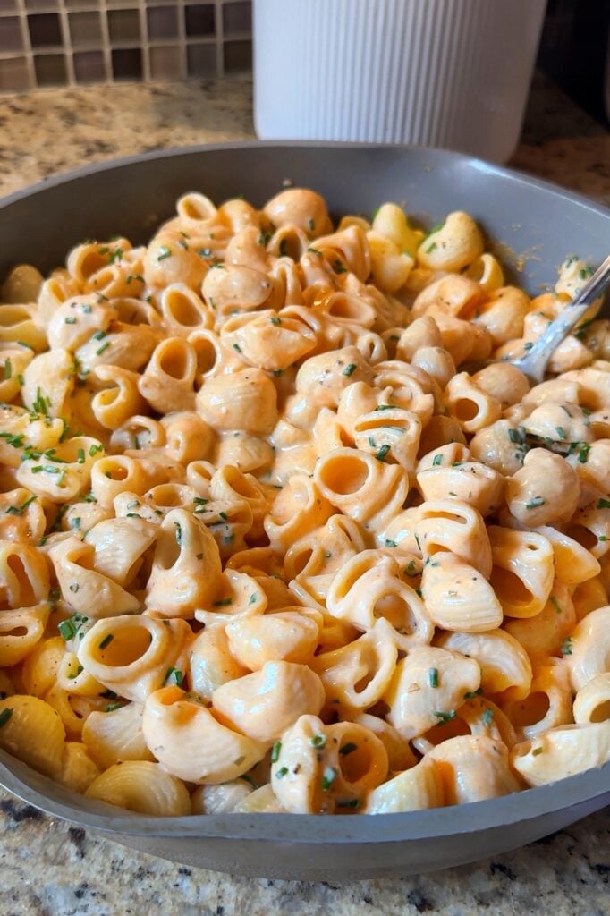 A close up picture of the Poor Man's Lobster Pasta.