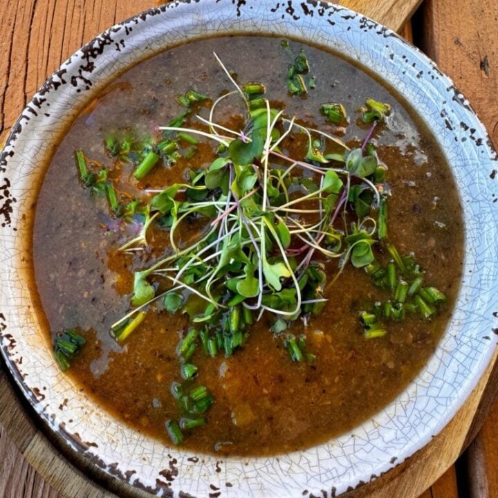 A bowl of Asian Inspired Mushroom Soup.