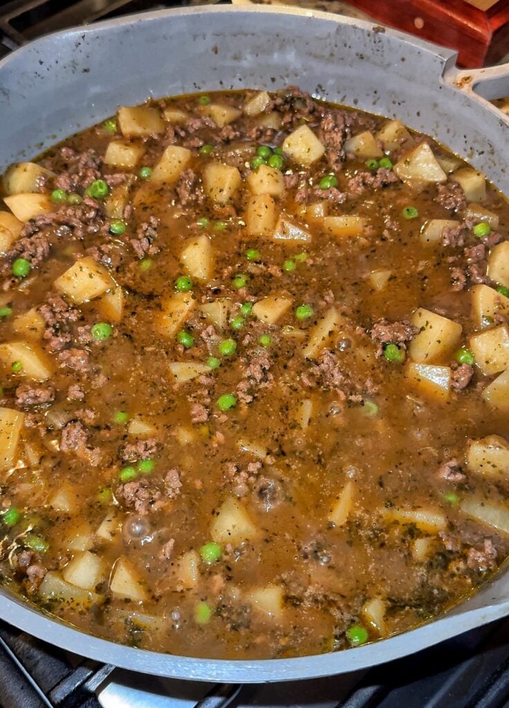 A big pot of beef and potato stew