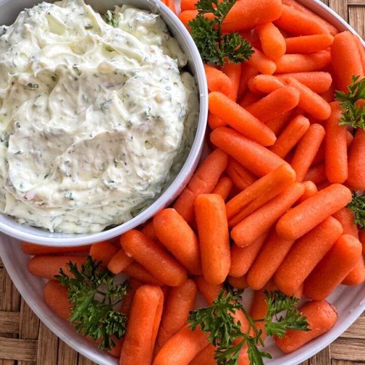 Lemon Pepper Parsley Dip with Shallots and baby carrots