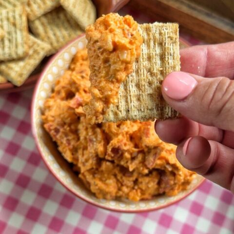 Pepperoni Pizza Cheese Dip on a Triscuit