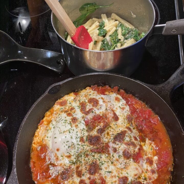 Skillet Chicken Parmesan With Spinach Pasta