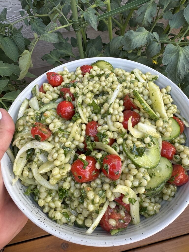 The finished salad outside