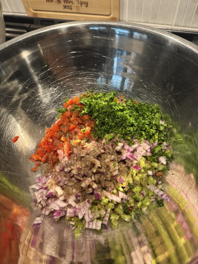 The diced veggies for the salad